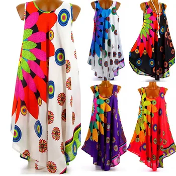

Boho Summer Dress Women Printed Beach Dress cami Beach Ankle-Length party dresses Holiday Retro Vestiod Vintage women dress 2020