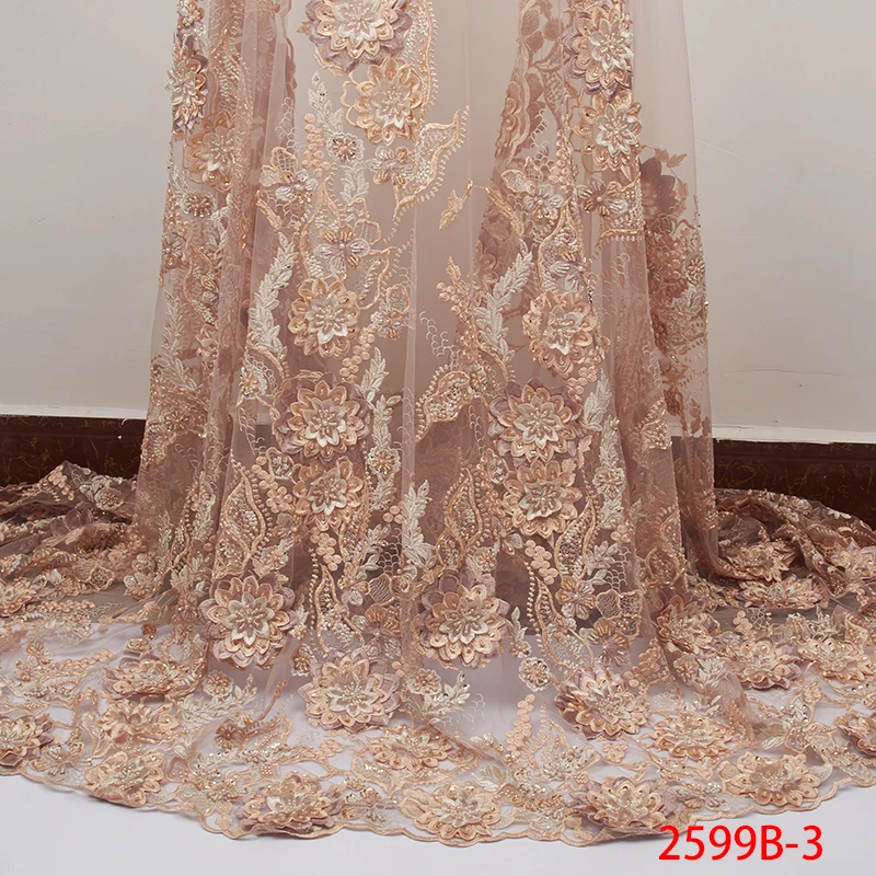 

High Quality Purple Handmade Beaded Lace Popular Tulle Lace Fabric with Beads African Nigerian Lace Fabric for Wedding APW2599B