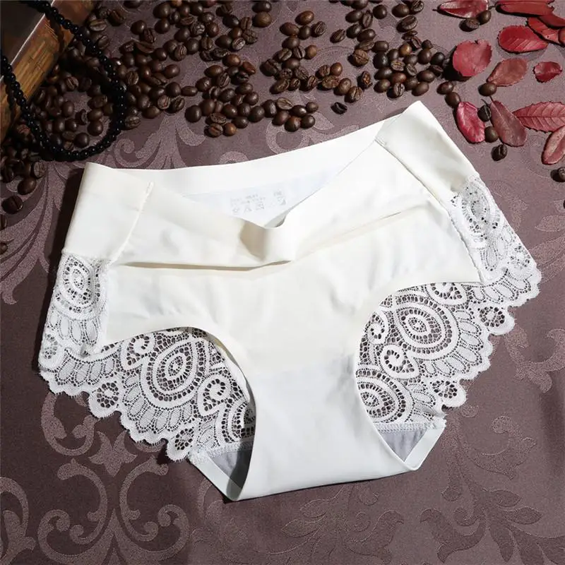 Sexy Lace Seamless Underwear Women'S Panties Soft Comfortable Hollow Splicing Ice Silk Breathable Ladies Briefs Girls Lingerie