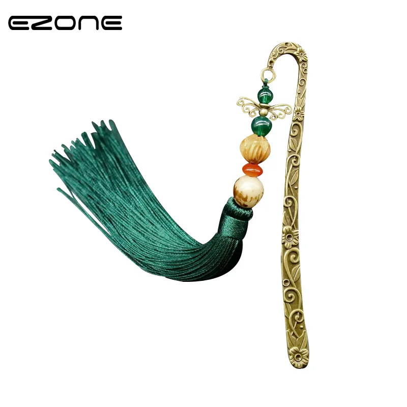 

EZONE Antique Metal Hairpin Bookmark With Tassel Book Marker Creative Red/Pink/Green/Blue Book Holder School Office Supplies