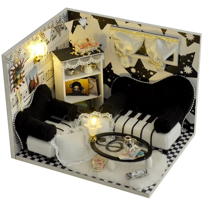DIY Mini Doll House Furniture Kits Wooden Miniaturas Music style Piano Room Dollhouse 3D Puzzles Toys Gift for Children Lovers (1)