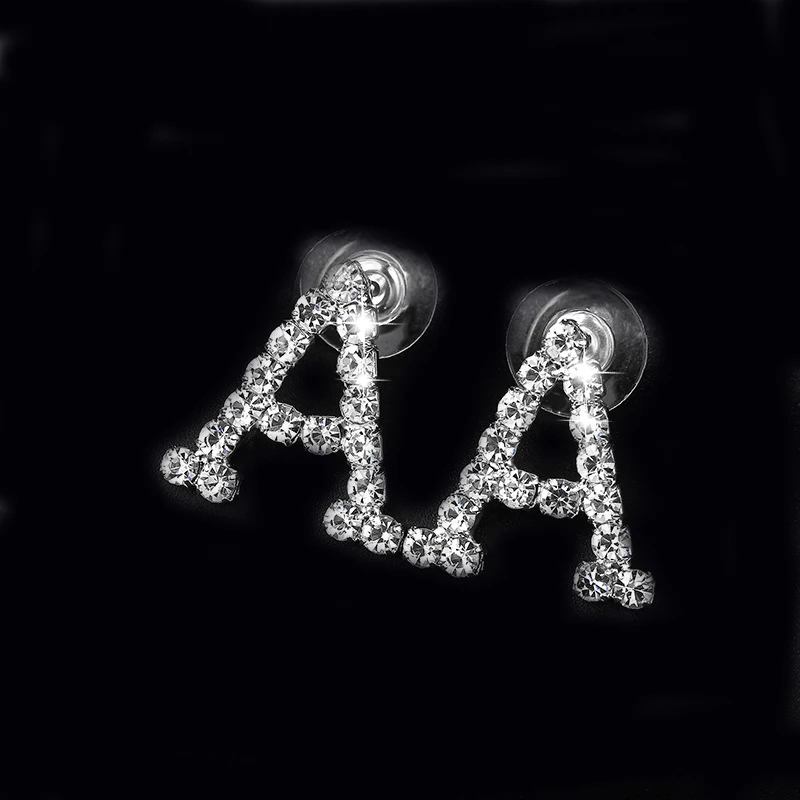 A Shape Letter Silver Color Initial Earrings Cute CZ Alphabet Women Rhinestone Crystal Stud With for | Украшения и аксессуары