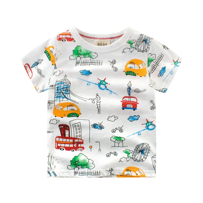 Футболка для мальчиков возрастом от 2 до 8 лет летние хлопковые детские футболки с короткими рукавами с изображением аллигатора топы для мальчиков, детская одежда детская повседневная одежда - Цвет: white car