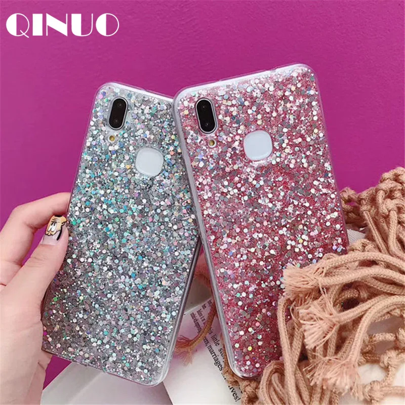 

QINUO Soft Silicone Shiny Glitter Case for Huawei Honor 8 9 10 V10 Y6 Y9 2018 2018 Telefon kilifi Powder Funda Capa Cover Coque