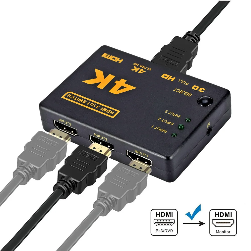 Rovtop HDMI коммутатор 4K 3 порта 4K* 2K коммутатор сплиттер коробка 3D ультра Полный HD1080p для DVD HD tv Xbox PS3 PS4 tv Box Z2