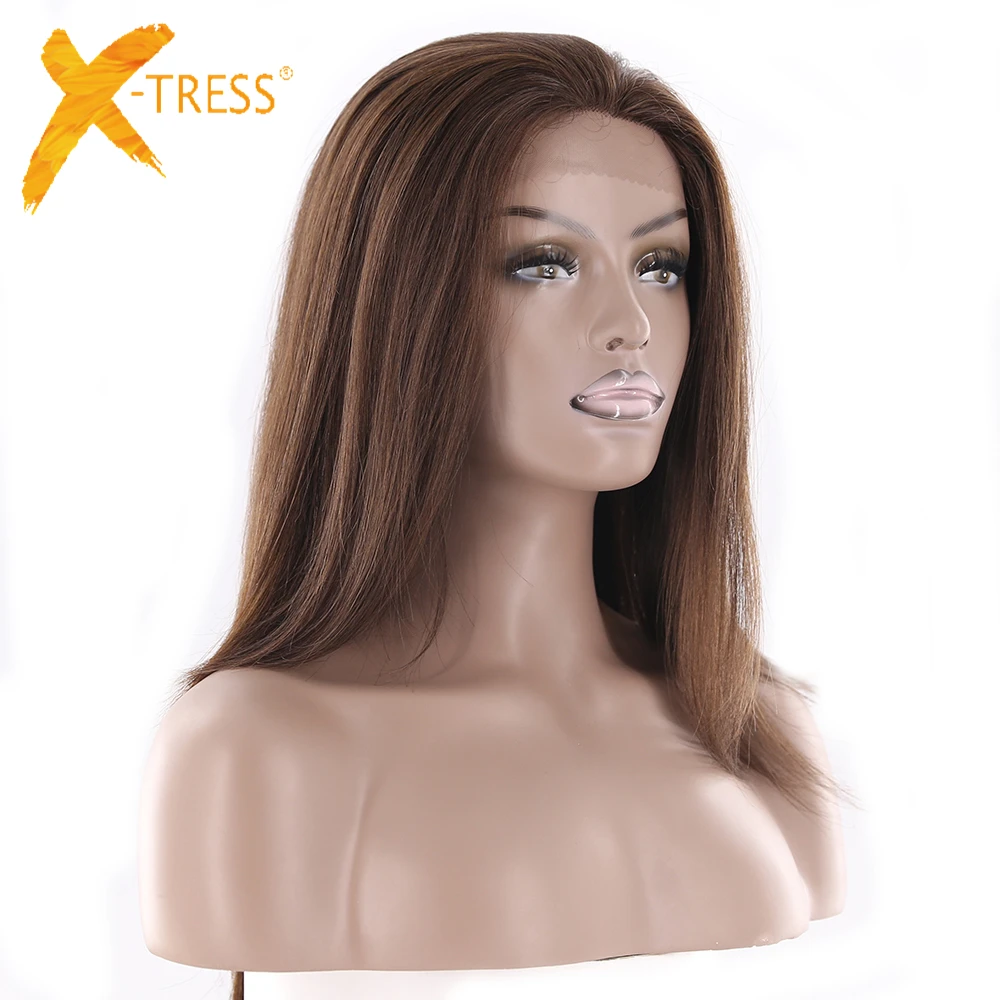 X-TRESS синтетические волосы парики для черных женщин высокая температура волокна волос Средний коричневый цвет 14 дюймов короткий Боб модный парик боковая часть