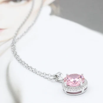 

925 Sterling Silver Women Necklace Chain with Dazzling Pink Cubic Zircon Lovely Pendant Chain for Wedding Engagement Jewelry