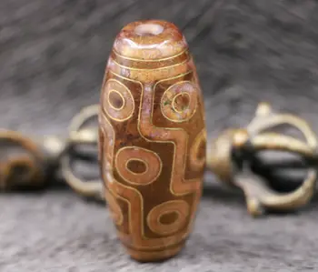 

Unique Style Magic Energy Powerful Magic Tibetan Old Agate Cinnabar Spots Gold Inlay 12 Eye TOTEM dZi Bead 55mm