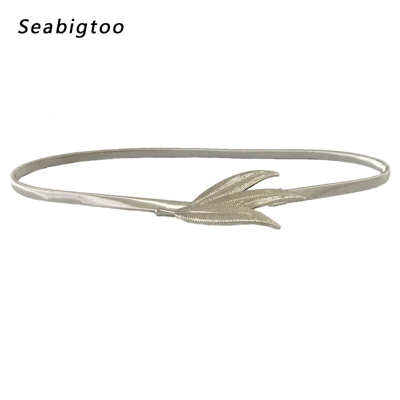 

Leaves Gold belts female elastic metal buckle belts for dresses luxury belts designers women fashion 2018 waist chain belts hot