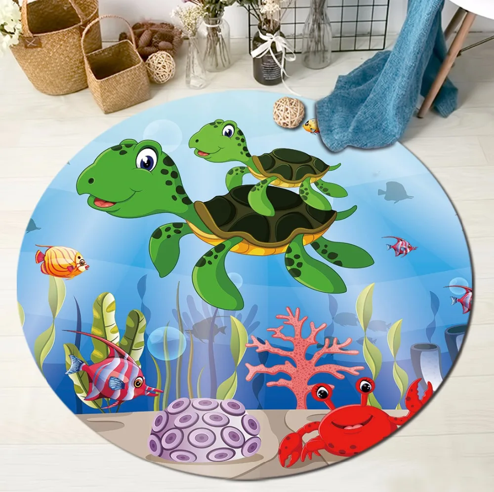 Детские Мультяшные морские черепахи круглые коврики и подводные ковры для детской дома гостиная аниме спальня Нескользящая напольная дверь йога коврики