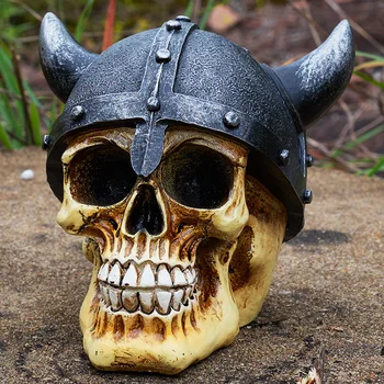 

Statues Africa Home Decor Skull For Decoration Rome Warrior Ox Horn helmet Human Resin Skull Skeleton Sculptures Art Carving