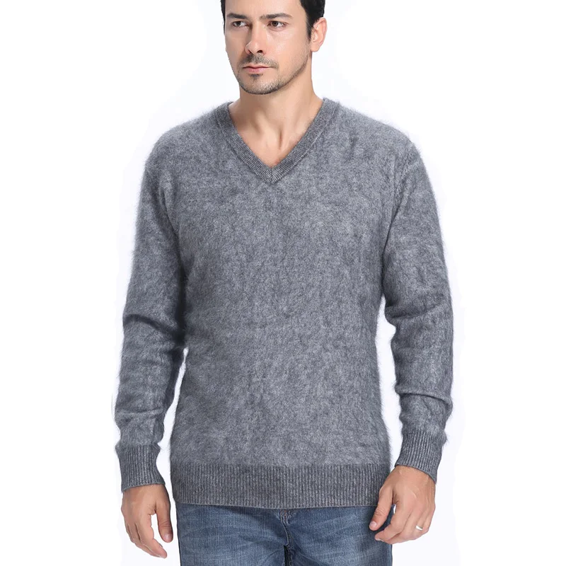 

2018 Men's Fluffy Mink Cashmere Sweaters Winter Autumn Men V-Neck Long Sleeve Pullovers Soft Warm Knitwear Jersey Pulls Clothing
