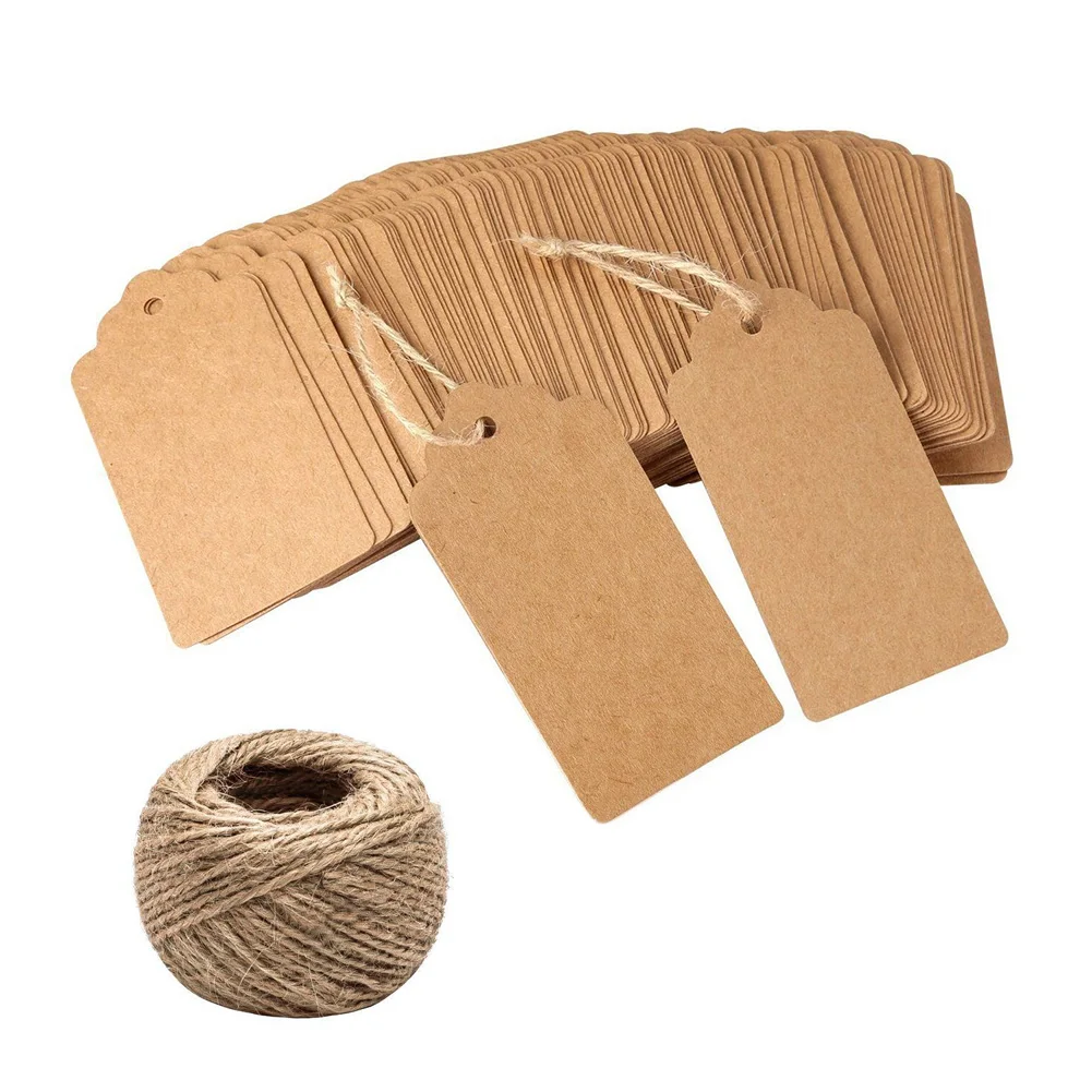 

100Pcs Gift Tag Hang Wedding Paper Blank DIY Store Price Label Hemp Rope