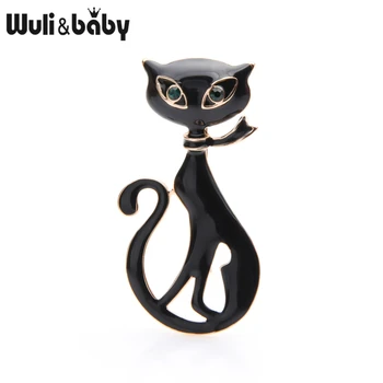 

Wuli&baby Black White Scarf Cat Brooches Women Alloy Animal Brooch Pins Bag Hat Accessories Gifts