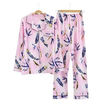 

Fashion retro 100% knitted cotton womens sleepwear pajama set cartoon autumn Korea Couples long-sleeve pyjamas for women