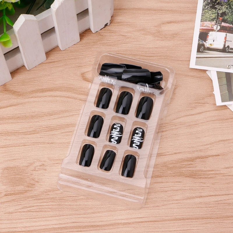 

24pcs Black False Nails Punk Style Fashion Full Cover Nail Art Tips DIY Manicure Pro
