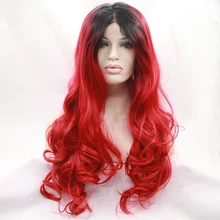 Фэнтези Красота химическое Синтетические волосы на кружеве парик длинные глубокий Волнистые парики черный корень Ombre рыжие волосы половины руки связали для Для женщин для нарядное платье
