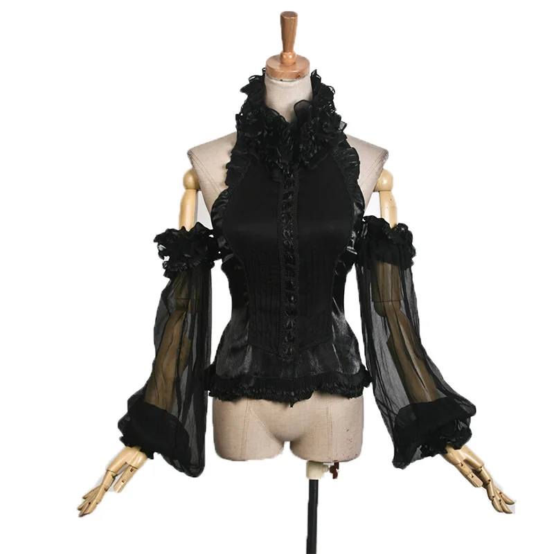 Gothic Steampunk Women White BLouse Sexy Long Sleeve Off