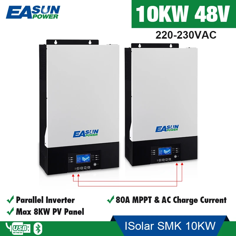 

EASUN POWER 10Kw Solar inverter 230vac 48vdc 80A MPPT solar charger Parallel Inverter battery charger 60A zero transfer time