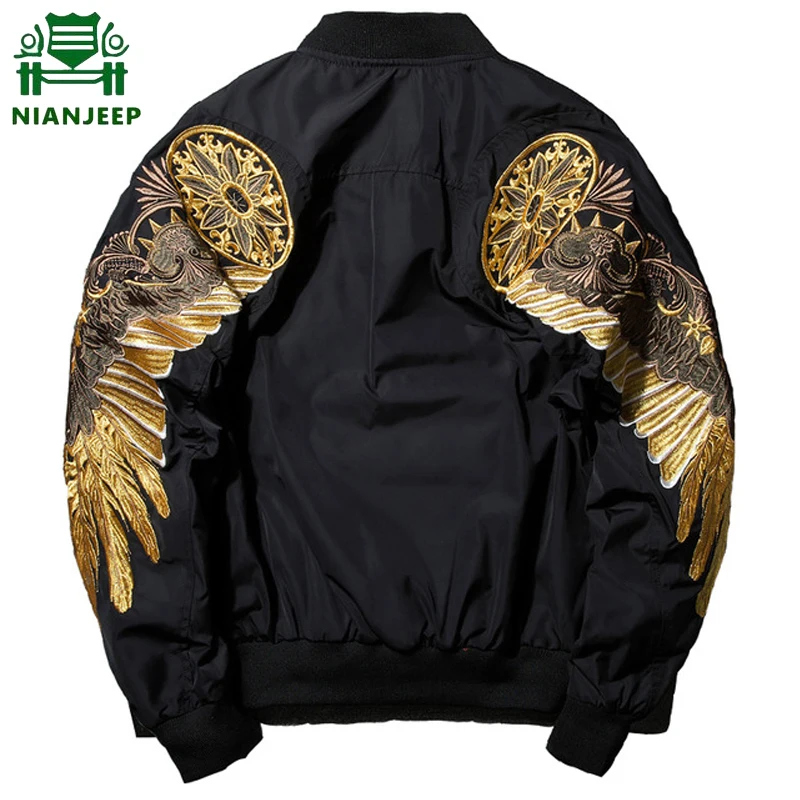 NIANJEEP Embroidery 2018 Nen Spring Autumn Black Army green Bomber Jacket Men Streetwear Brand-clothing M-XXL flight jacket