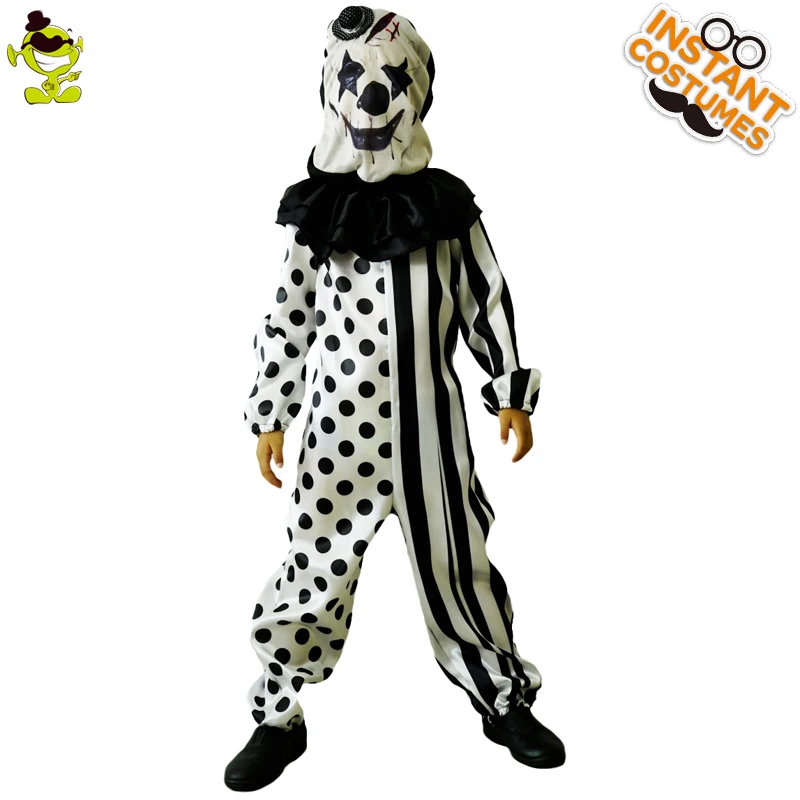 Детские вечерние костюмы для костюмированной вечеринки в полоску с клоуном на Хэллоуин, детский комбинезон, маска, костюм клоуна-убийцы