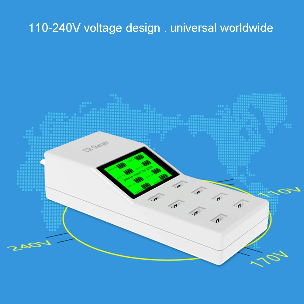 Универсальный 8 USB Порты и разъёмы Smart Зарядное устройство светодио дный Дисплей
