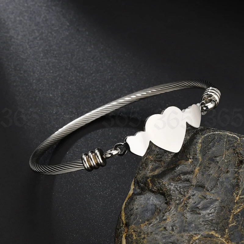 Trendy Stainless Steel Three Heart Cuff Bracelet Gold Silver Color Lady Girl Elegant Heart Bangle Party Wedding Jewelry