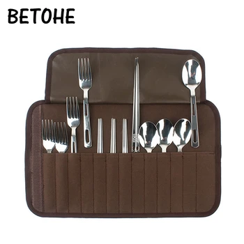 

BETOHE Outdoor cutlery set camping barbecue 4 people tableware portable stainless steel spoon chopsticks fork with bag
