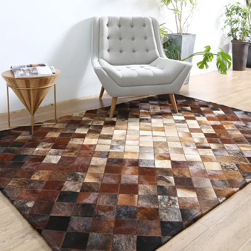 American Style Luxury Natural Brown Color Cowhide Patchwork Rug