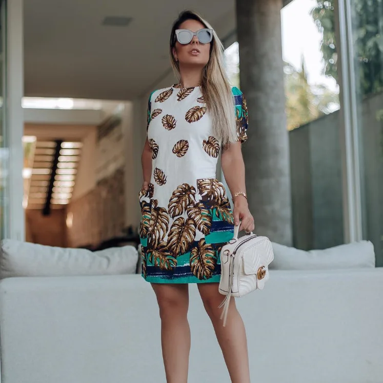 

Office Mini Dress Print Summer Slim Fit Casual Dress Short Sleeve Vacation Beach Dresses Female Clothes 2019 Vestidos Mujer
