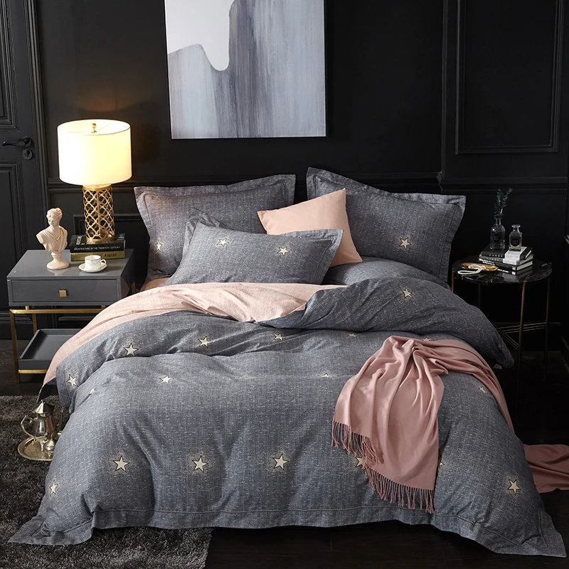 

2018 Bright stars Print Sheet Pillowcase and Duvet Cover Sets 100% Cotton Bedlinen Queen King Size Bedding Set