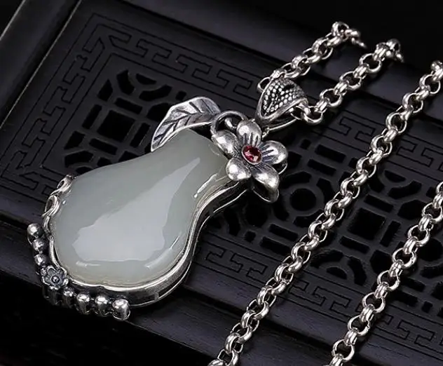 

Sterling S925 925 silver Necklace Pendant plum blossom natural stone sweater chain 47*22MM