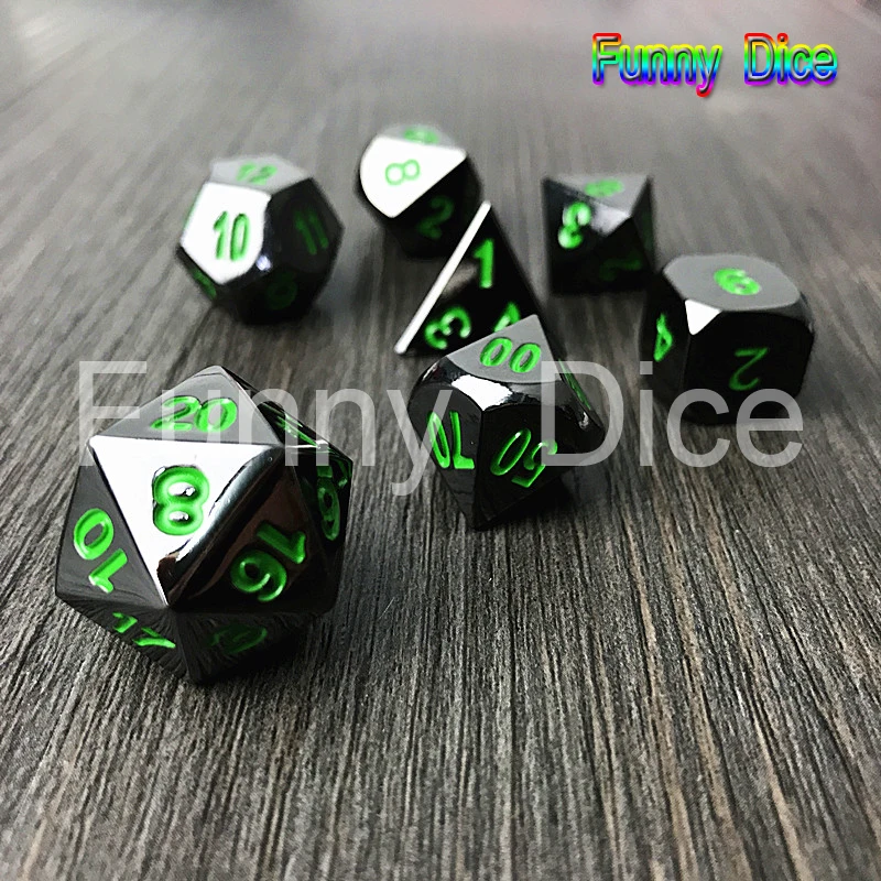 Funny Dice Top quality Polyhedral Metal Dice Nightmare Black W Green D