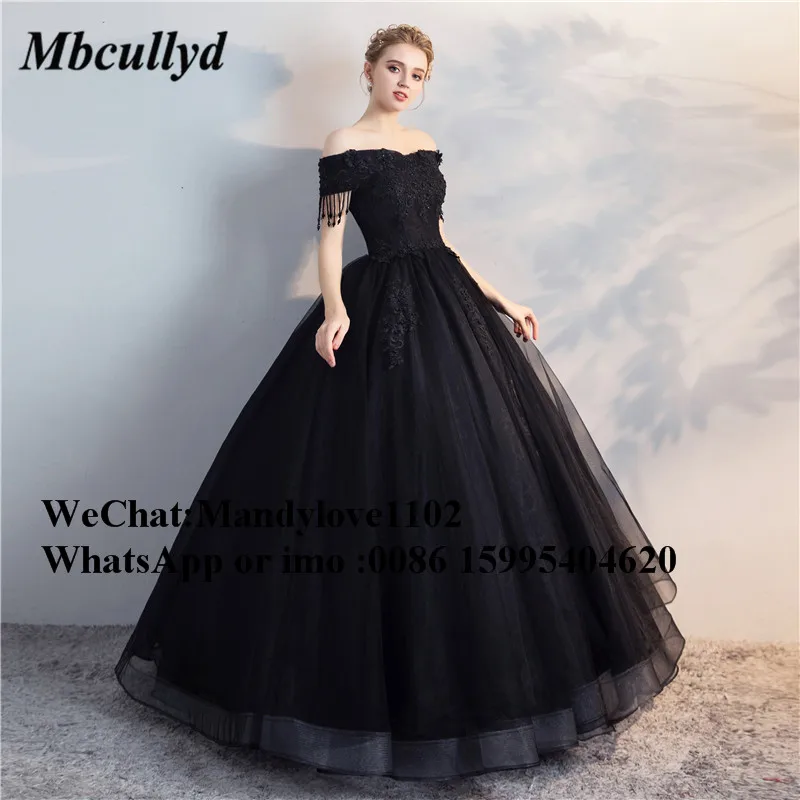 Черное бальное платье mbculyd Quinceanera с открытыми плечами и бисером длиной до 16 дюймов