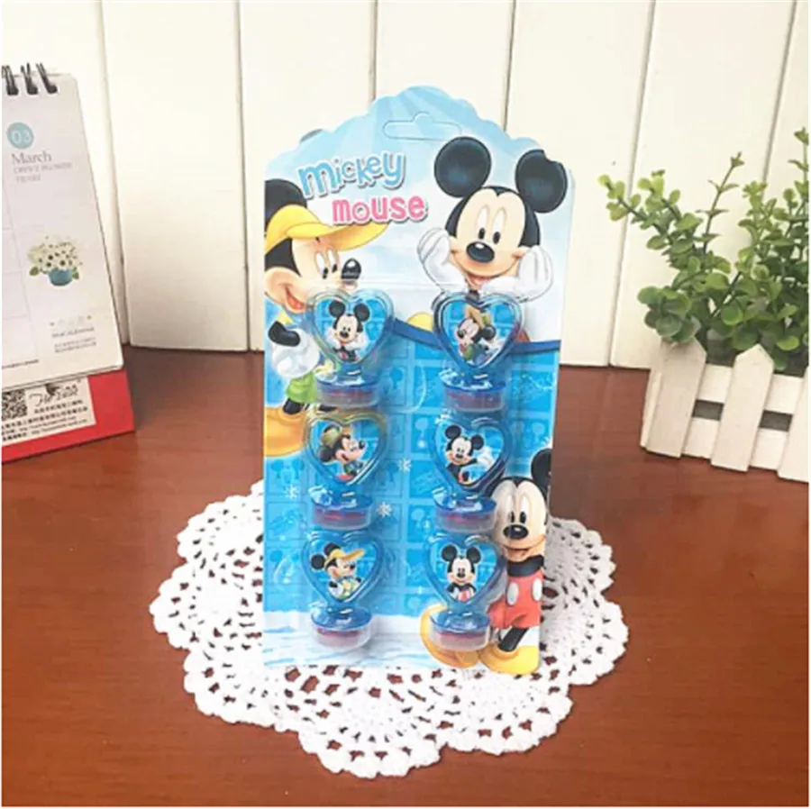 

6pc/set Kids Birthday Party Supplies Mickey Mouse Rubber Stamp Mickey For Kids DIY Scrapbooking Decorative Cartoon Seal Stamper