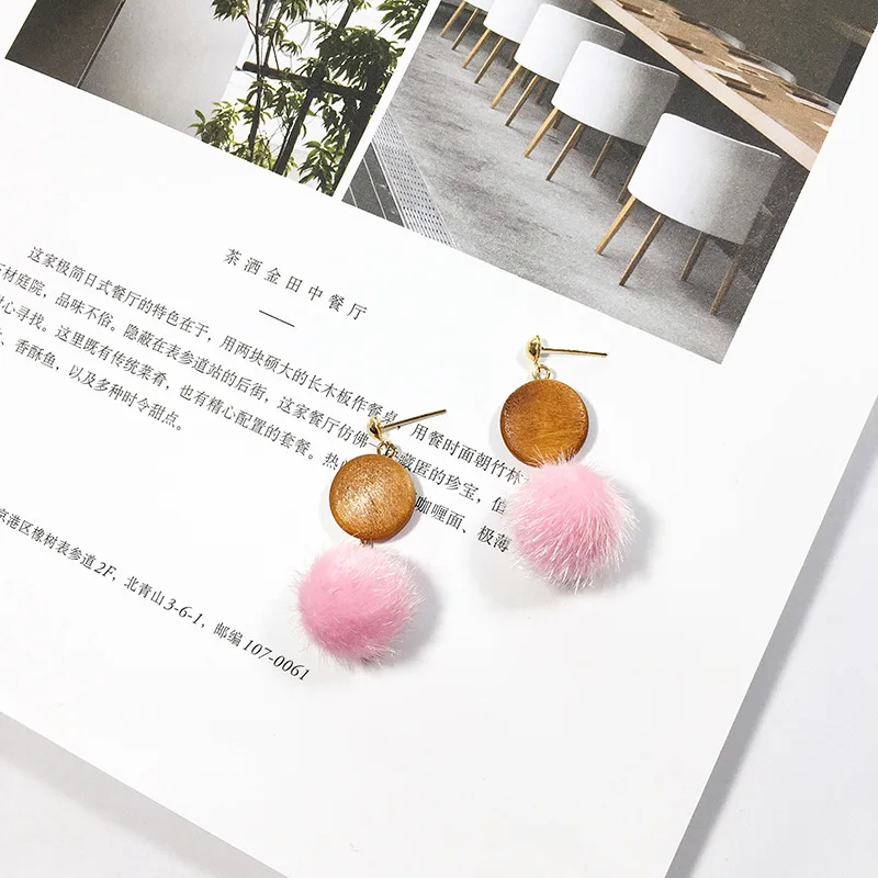 Fashion Warm Color Wool Ball Stud Earrings Female Wood Earrings For Women Sweet Korean Temperament Autumn Winter Jewelry Stud Earrings Aliexpress