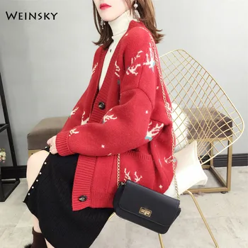 

Women Knitted Christmas Sweater And Cardigans Korean Fashion Style Lady Coat Autumn And Winter 2019 New Sweater