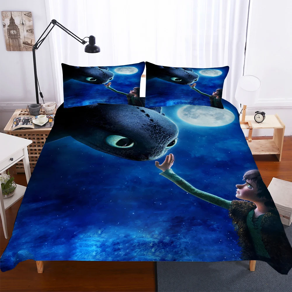 

3D Design Digital Printing Bedding Set Duvet Cover Pillowcase Bedclothes Dropshipping Dragon Movie children gife Blue