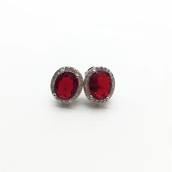 

Aisure CZ Jewelry Fashion Ladies Oval Red Glass Crystal Stone Big Korean Earrings For Women Daily Dress