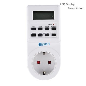 

OPT-002 EU Electronic Digital Timer Switch Plug Kitchen Timer Outlet 230V 50HZ 7 Day 12/24 Hour Programmable Timing Socket