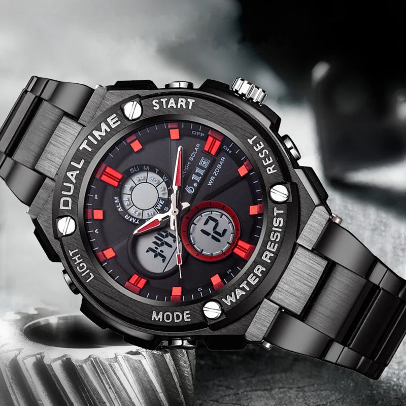 

6.11 Watch For Men Round Quartz Military Watch Dual Display Alloy Stop Watch Week Display Relogios Masculinos