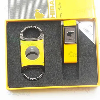 

COHIBA Cigar Lighter Cutter 2 Torch Jet Flame With Lateral PUNCH Yellow