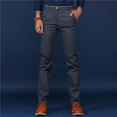 Размер 28-38, новинка, мужские Модные повседневные брюки, тонкие, хлопковые, тянущиеся, длинные, прямые брюки, мужские, формальные, деловые брюки, высокое качество - Цвет: Серый