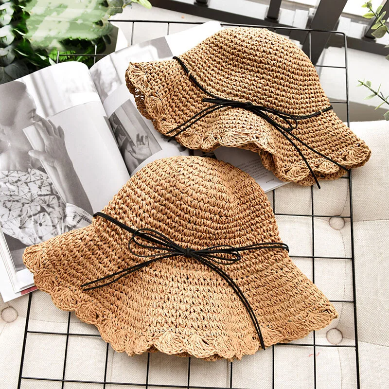 جديد الفتيات والفتيان يدوية قبعة الشمس الاطفال قبعة صيفية من القش كبير الجناح شاطئ كاب طوي تنفس الصيف الوالدين والطفل قبعة