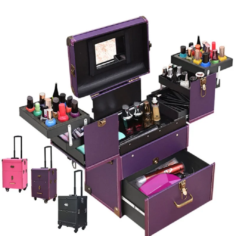 New Women Trolley Cosmetic box Suitcase on Wheels,Nails Makeup Toolbox