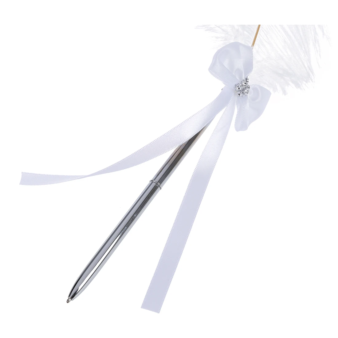 Свадебная ручка с бантом белая Страусиная перьевая ручка с бриллиантом