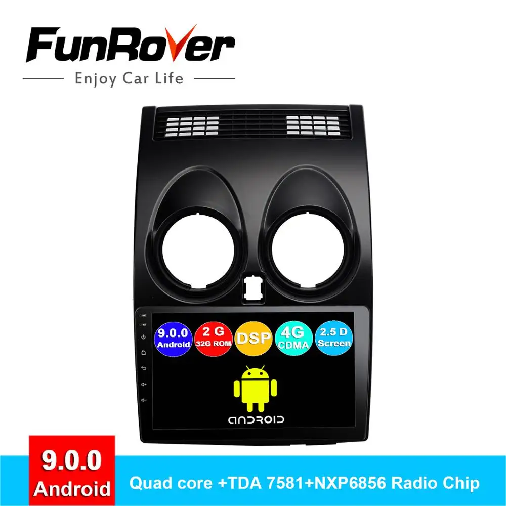 

FUNROVER android 9.0 2.5D+IPS car dvd multimedia player For Nissan Qashqai 1 2006-2013 J10 radio gps navigation system stereo BT