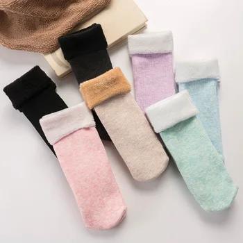 

1Pairs Women Snow Boots Socks Casual Solid Color Thicken Thermal Cashmere Wool Floor Socks Soft Cotton Winter Warm Sock