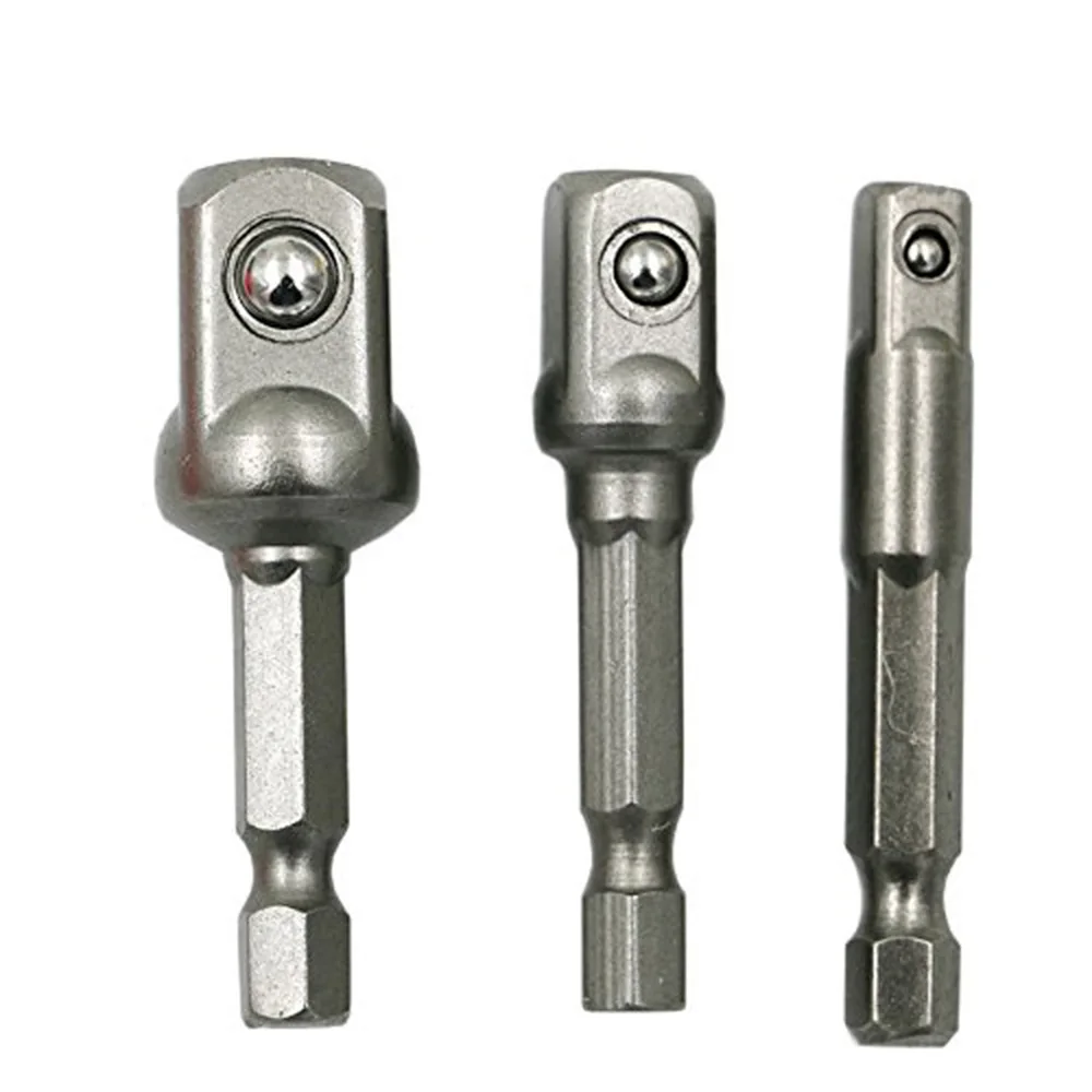 

3pcs Chrome Vanadium Steel Socket Adapter Wrench Hex Shank to 1/4" 3/8" 1/2" Extension Drill Bits Bar Hex Bit Power Tool Parts