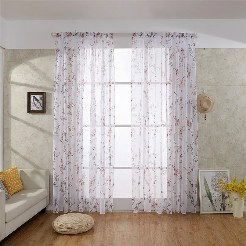 

1PC Curtains For Living Room Flower Printed Door Window tulle Curtain Drape Panel Sheer Scarf Valances cortinas dormitorio D11